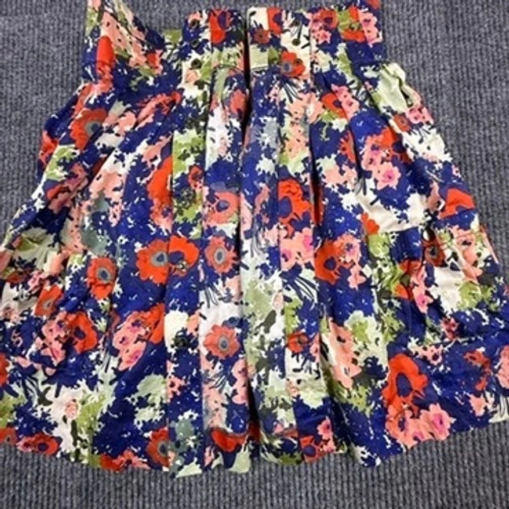 Parameter Floral Mini Skirt Womens 12 Blue Orange Pink Cotton Flare